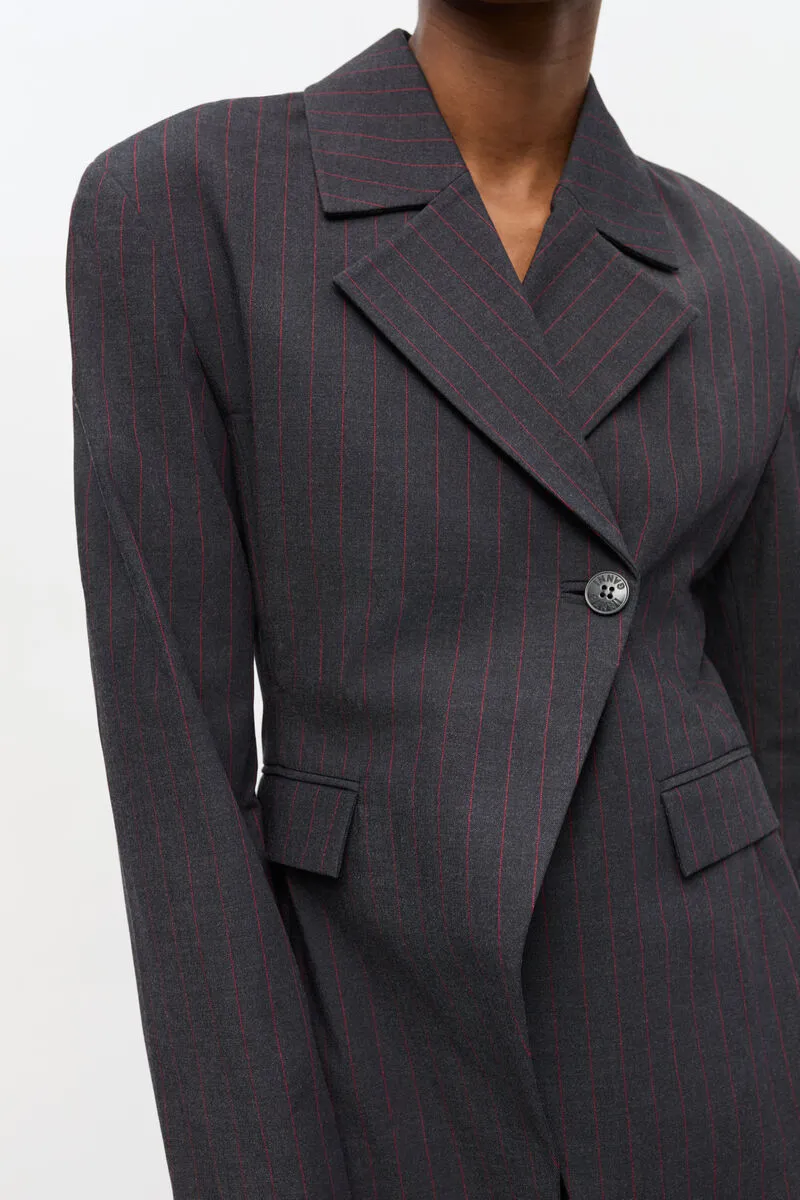 Ganni Single-Buttoned Pinstriped Blazer