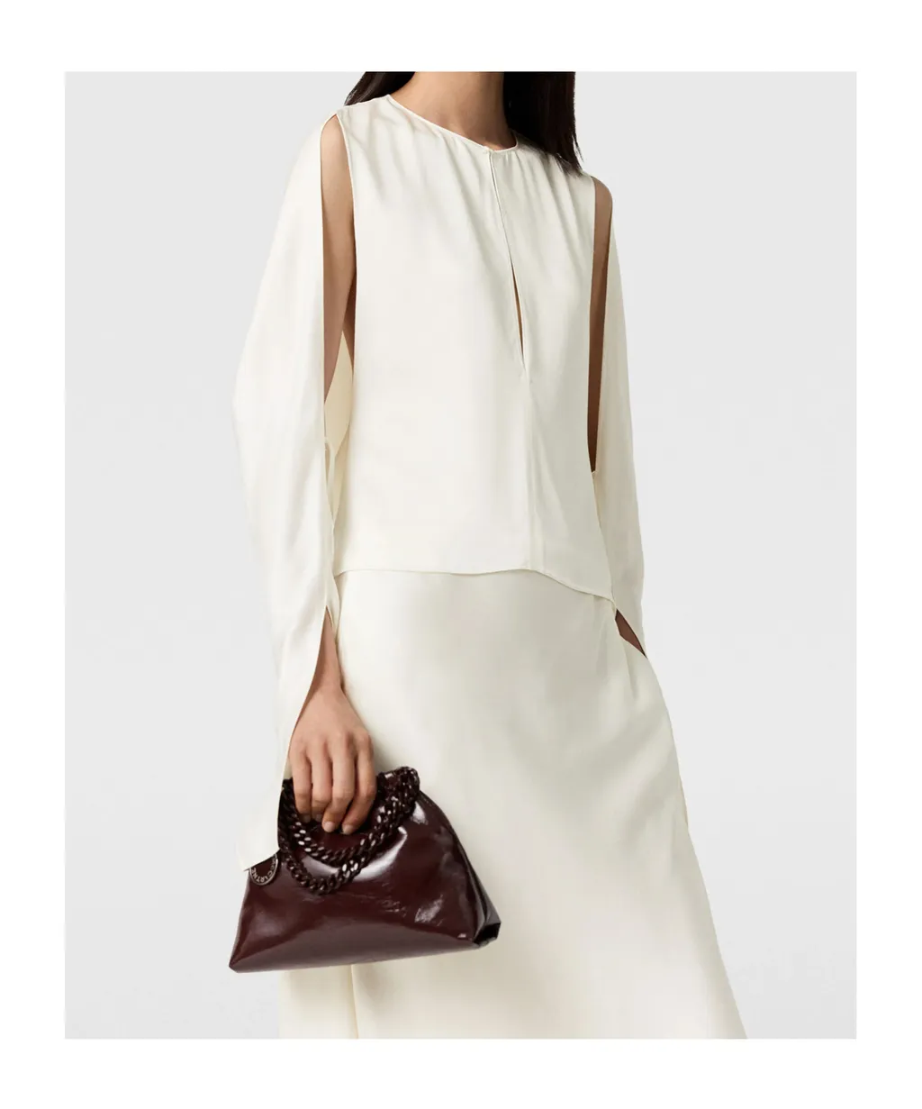 Cape-Sleeve Cut-Out Satin Top