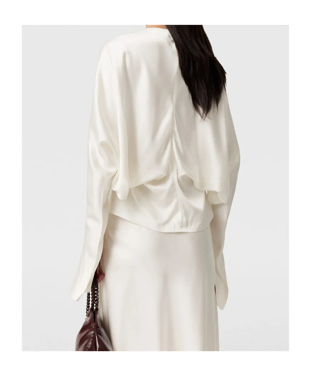 Cape-Sleeve Cut-Out Satin Top