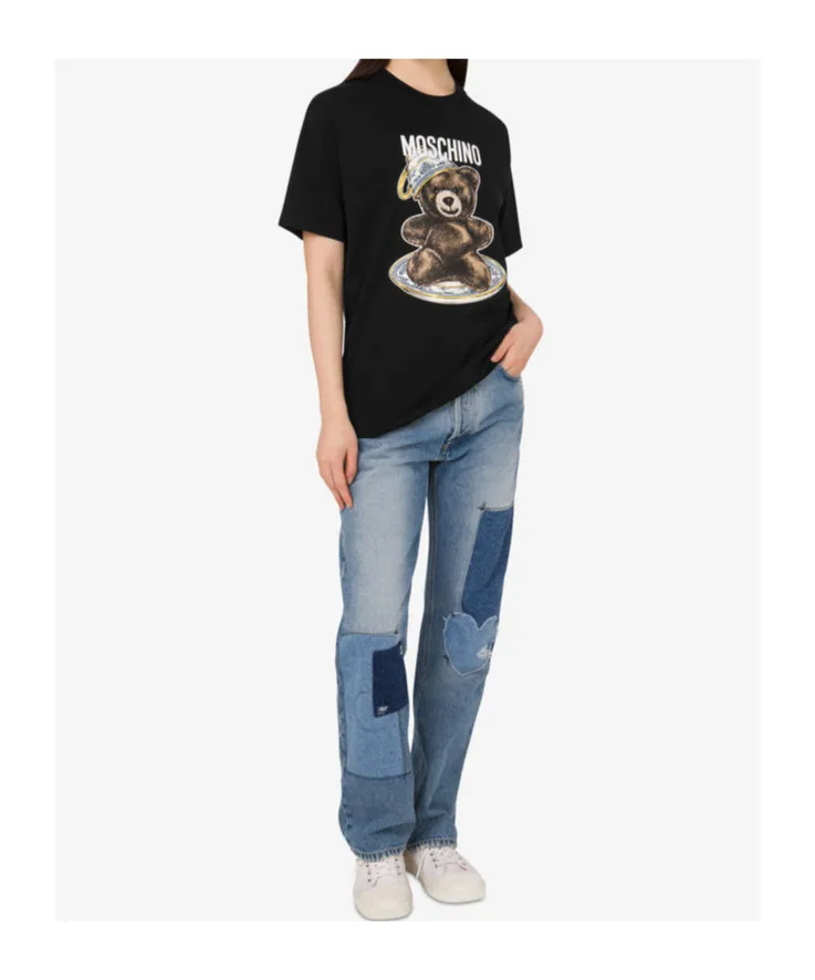 Moschino Teddy Bear T-Shirt In Organic Cotton Jersey Black