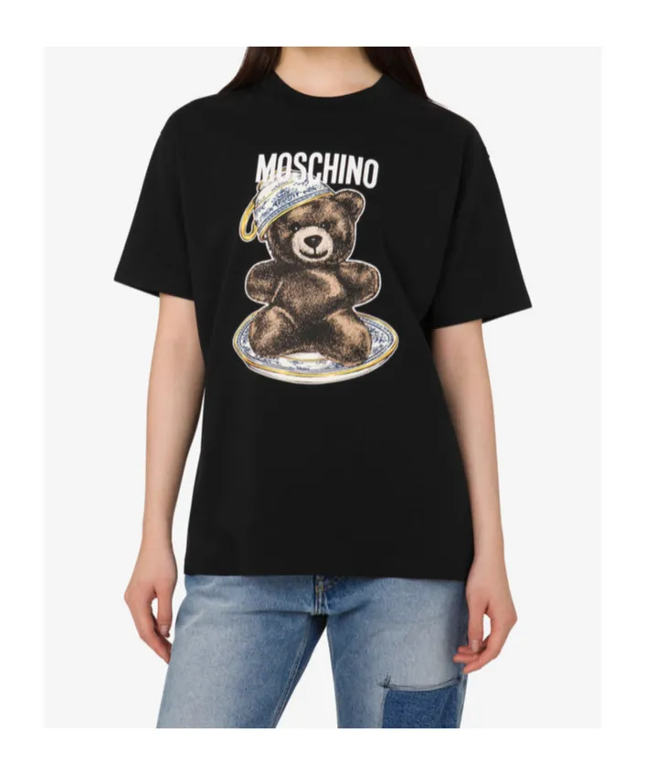 Moschino Teddy Bear T-Shirt In Organic Cotton Jersey Black
