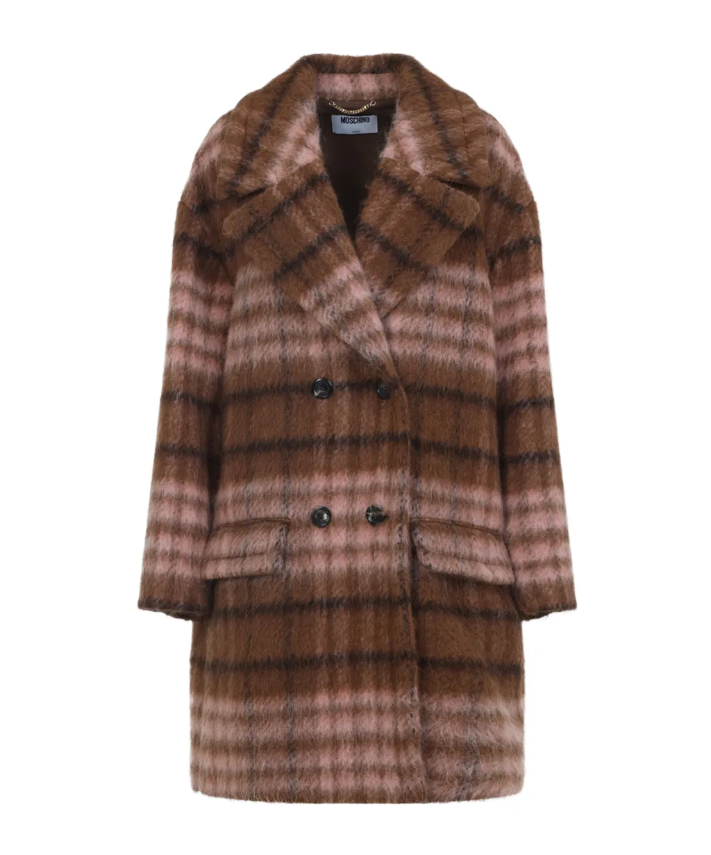 Checked-Pattern Double-Breasted Coat
