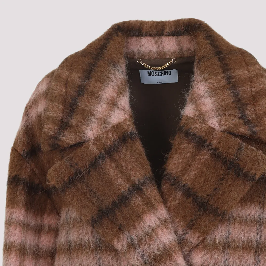 Checked-Pattern Double-Breasted Coat