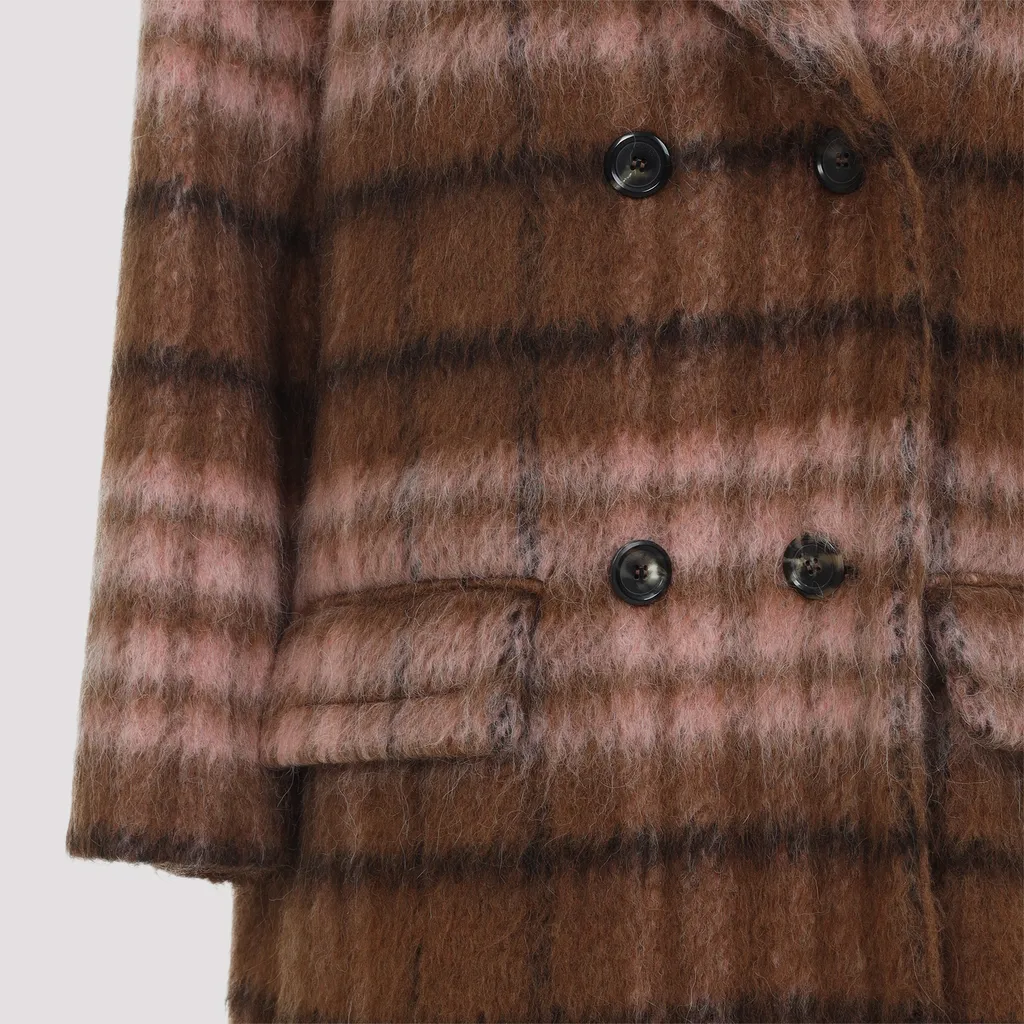 Checked-Pattern Double-Breasted Coat