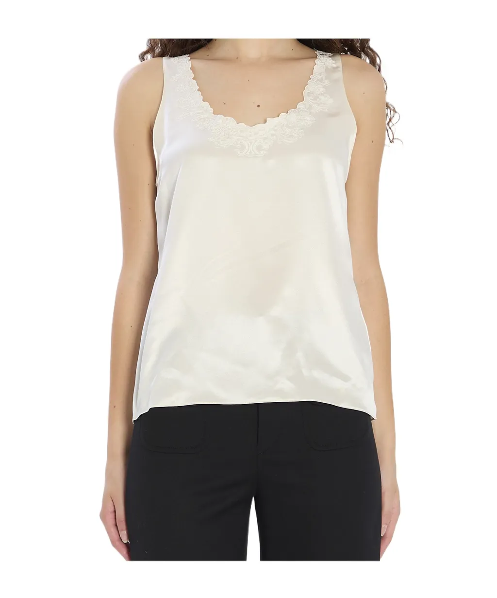 Embroidered Top In Silk Satin