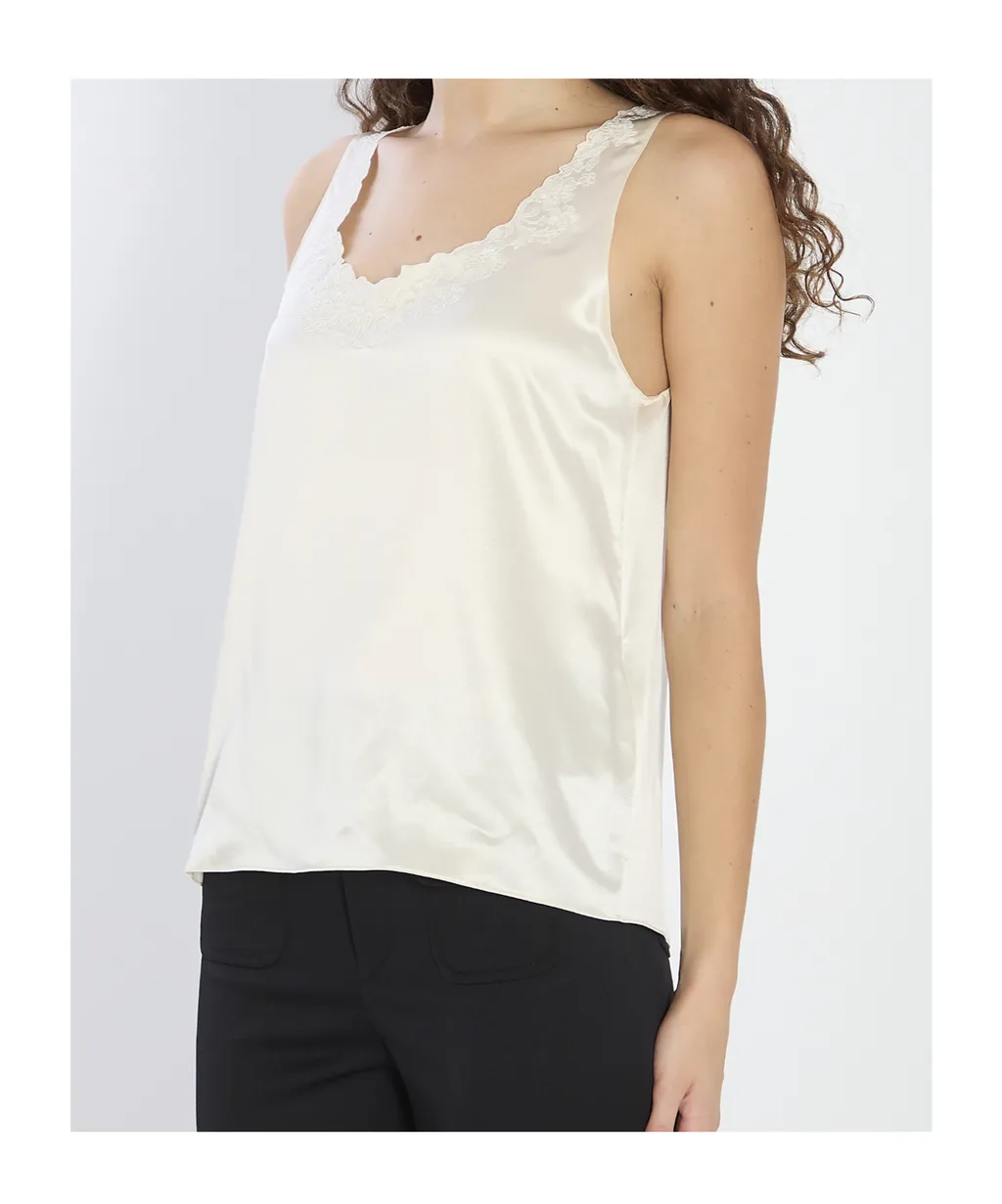 Embroidered Top In Silk Satin
