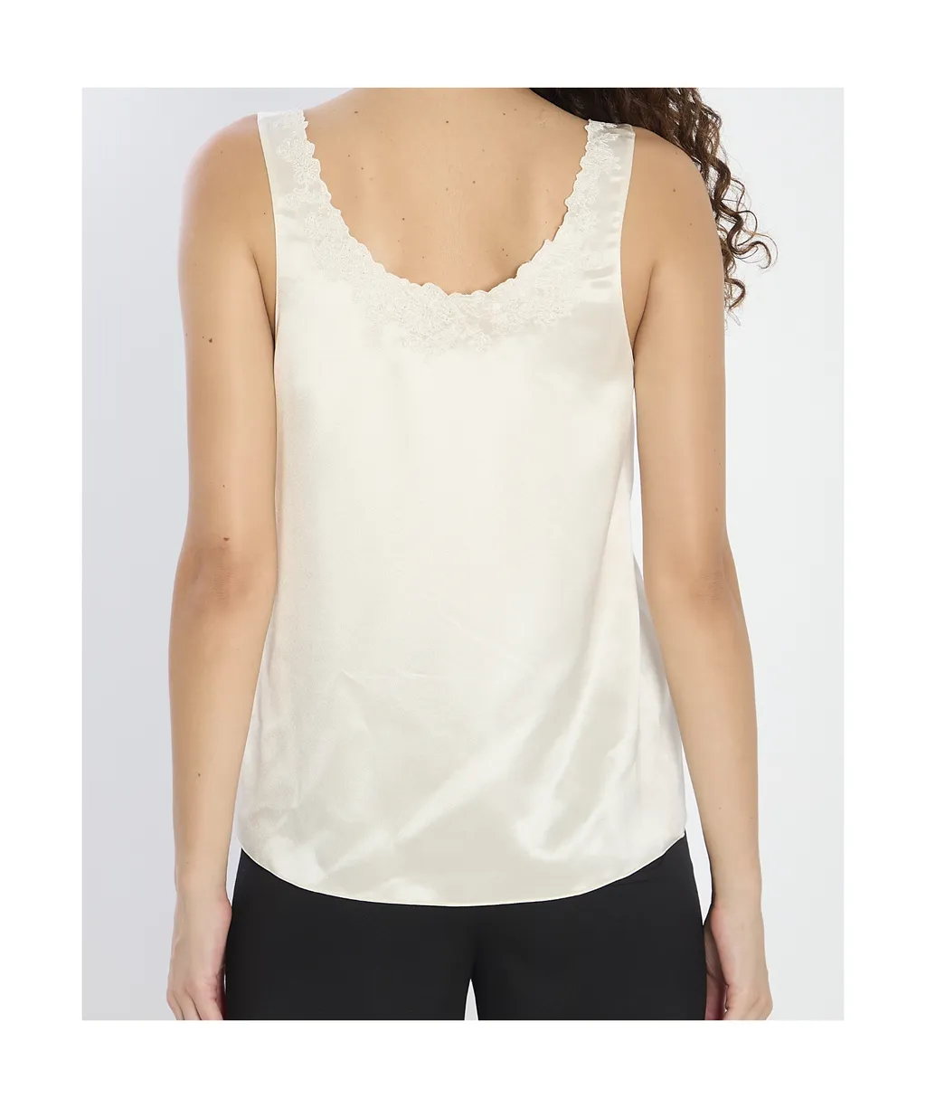 Embroidered Top In Silk Satin