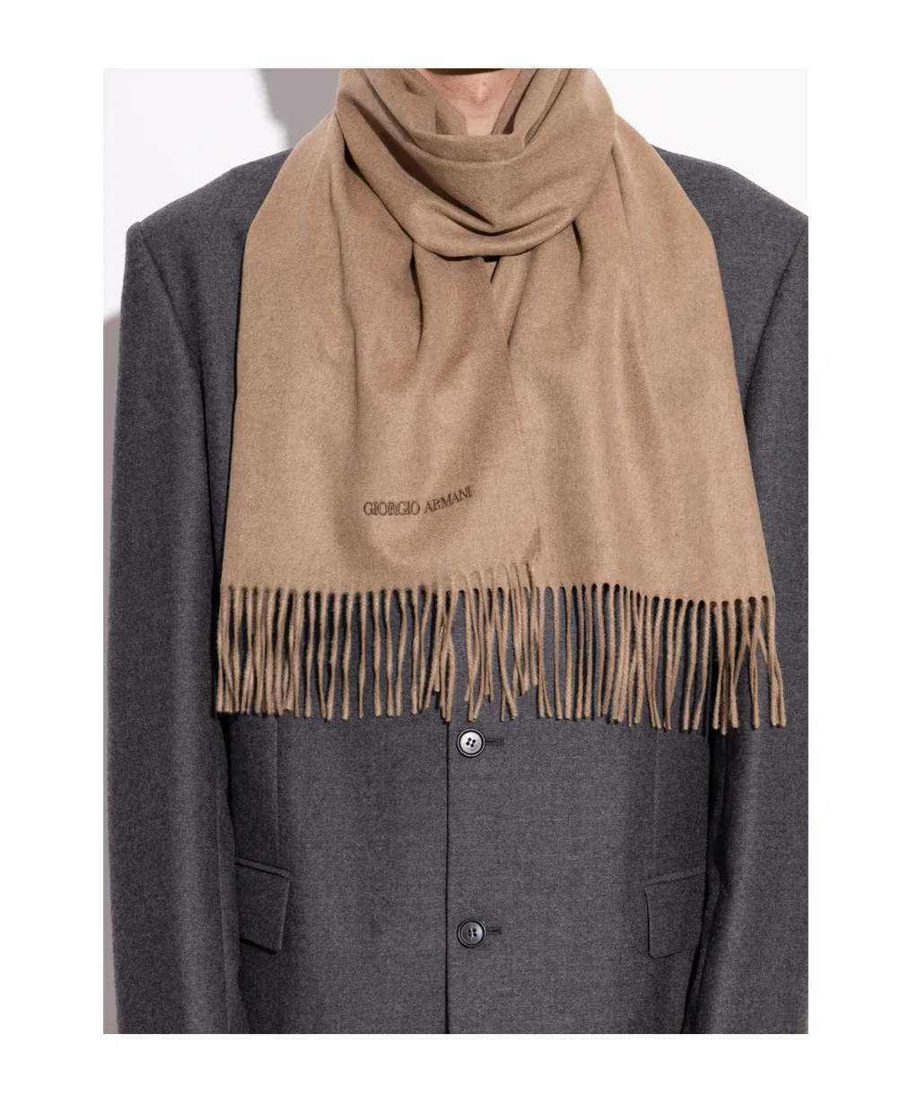 Giorgio Armani Logo Embroidered Fringed Scarf