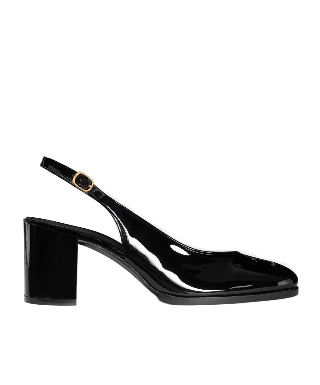 Celine Lily Perforated Triomphe Slingback In Patent Calfskin