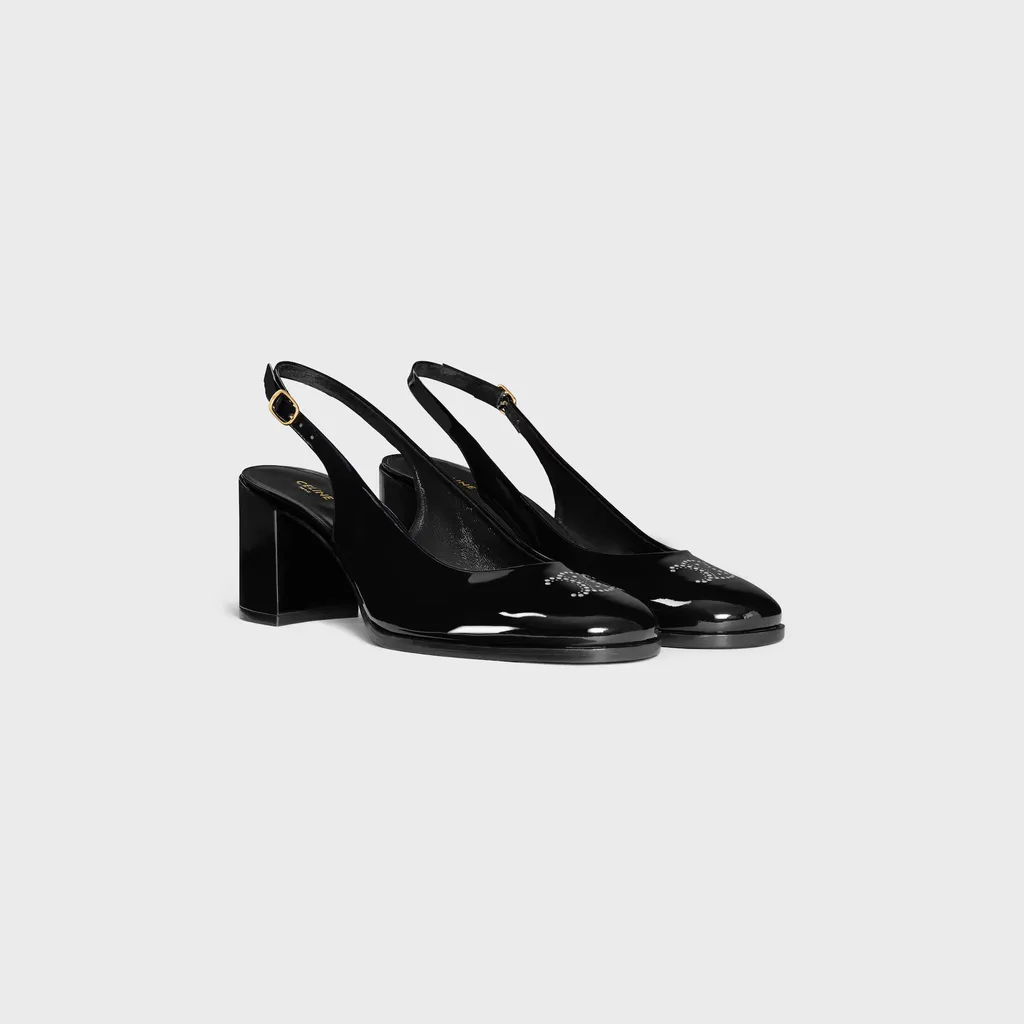 Celine Lily Perforated Triomphe Slingback In Patent Calfskin