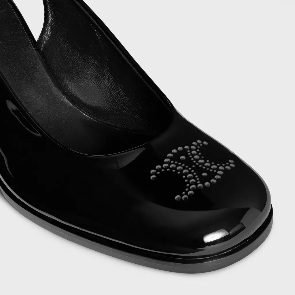 Celine Lily Perforated Triomphe Slingback In Patent Calfskin