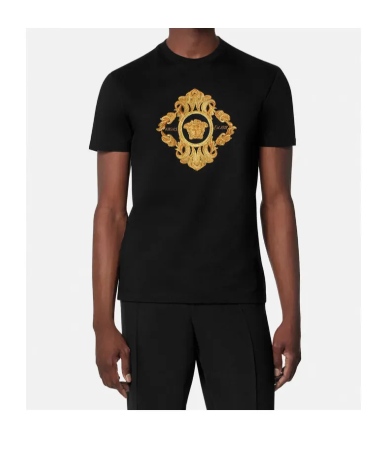 Versace Logo Embroidered Crewneck T-Shirt