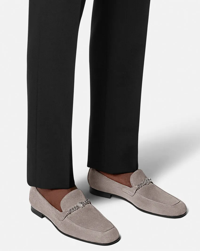Versace Logo Plaque Chain-Detailed Loafers