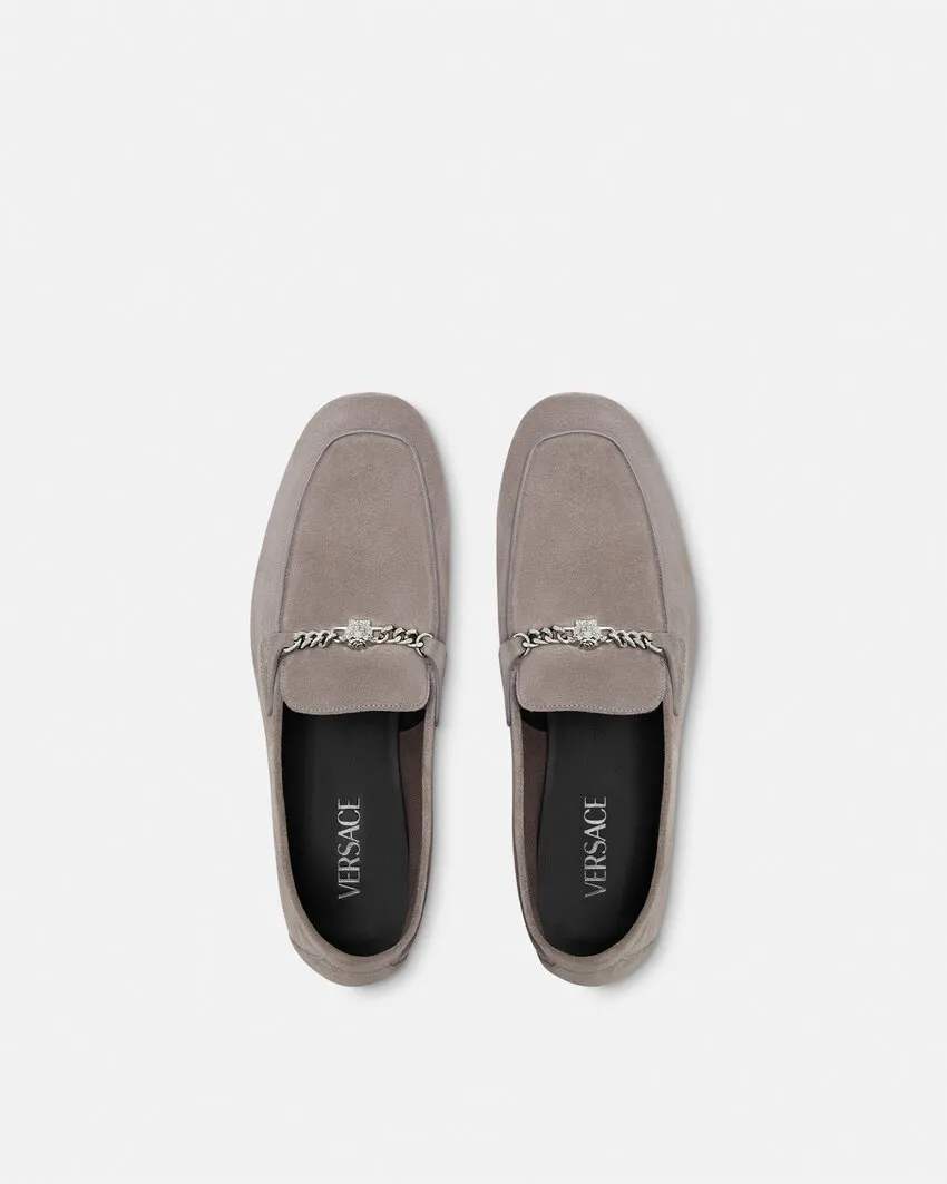 Versace Logo Plaque Chain-Detailed Loafers