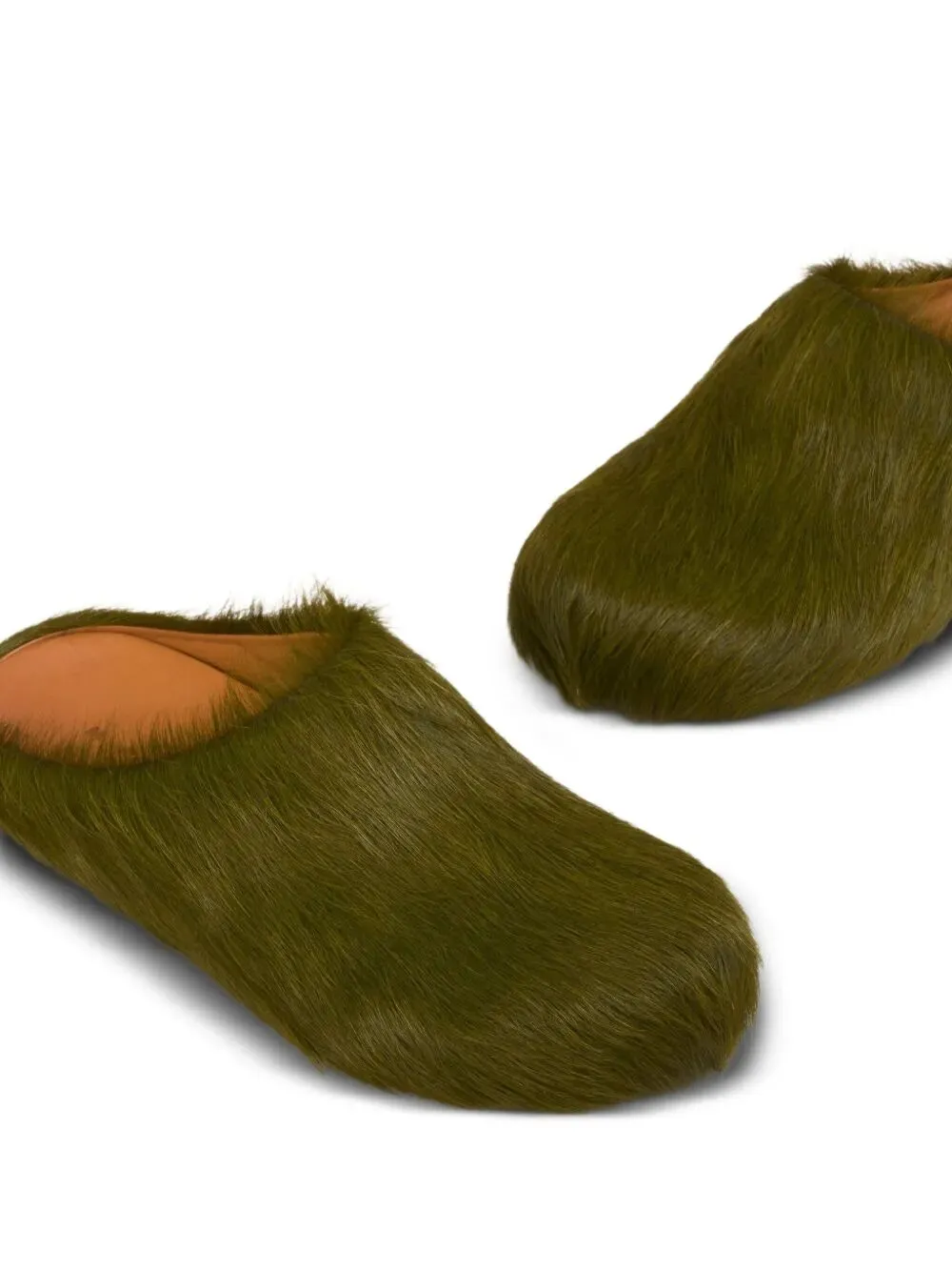 Deep Green Long Hair Calfskin Fussbett Sabot