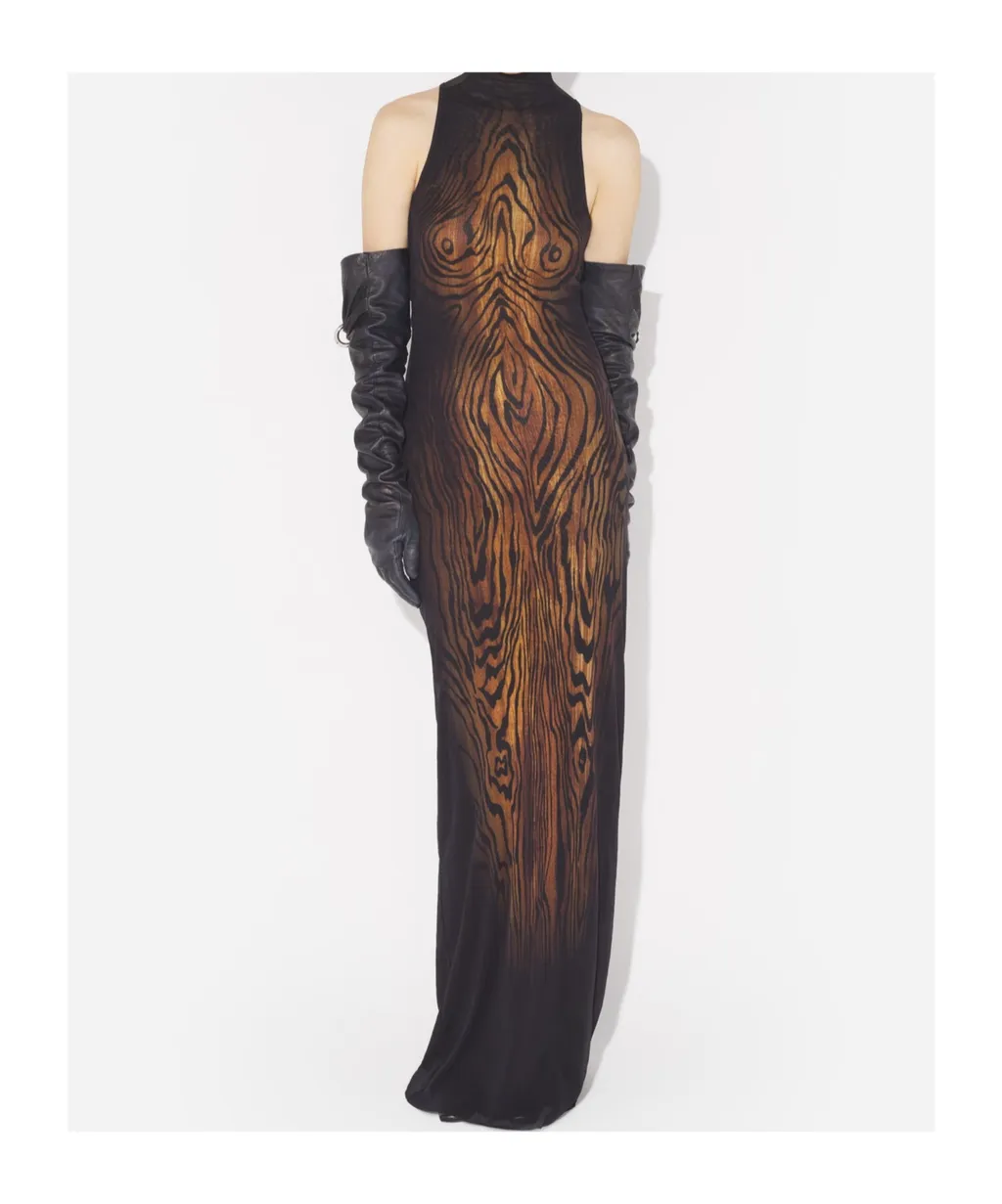 High-Neck Wood-Print Dress