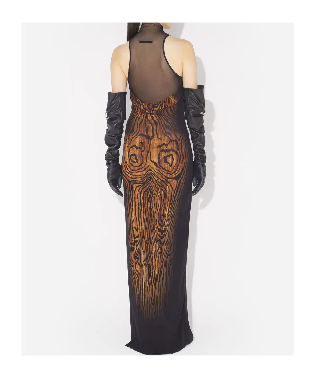 High-Neck Wood-Print Dress