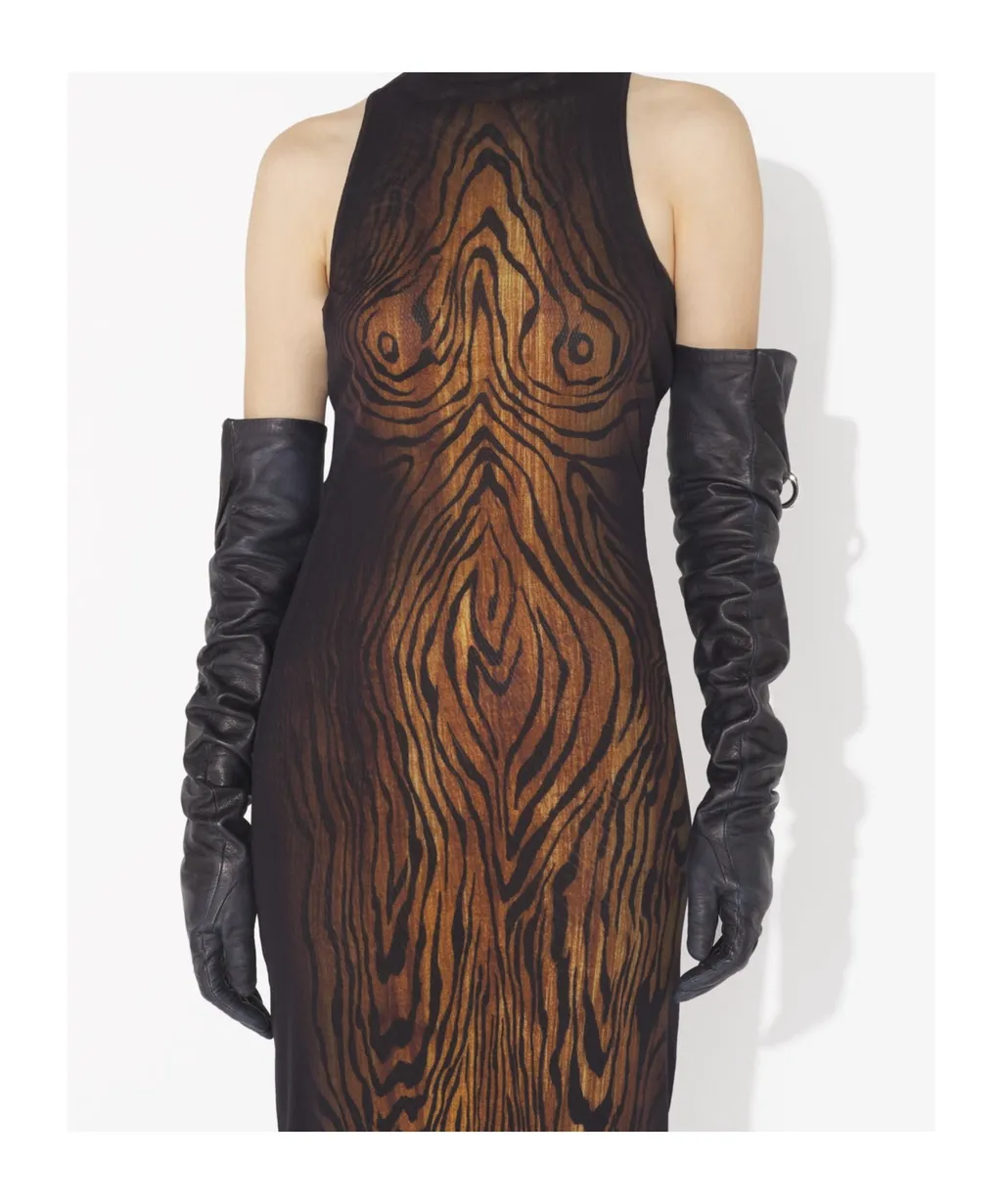 High-Neck Wood-Print Dress