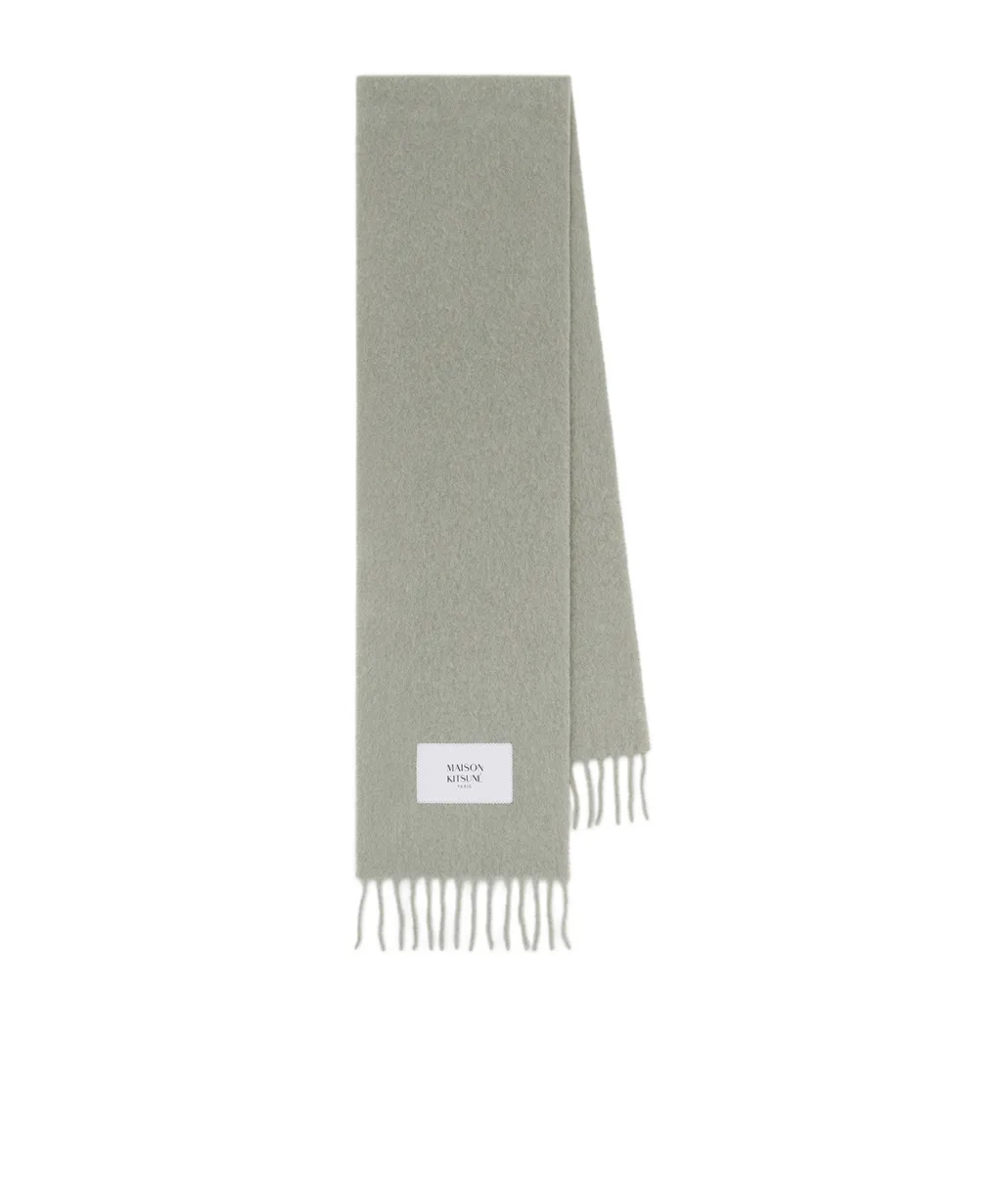 Maison Kitsuné Logo Patch Fringed Knit Scarf