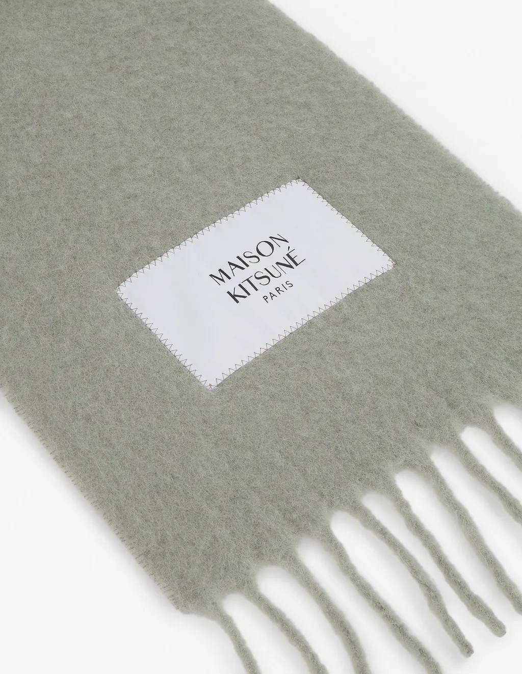 Maison Kitsuné Logo Patch Fringed Knit Scarf