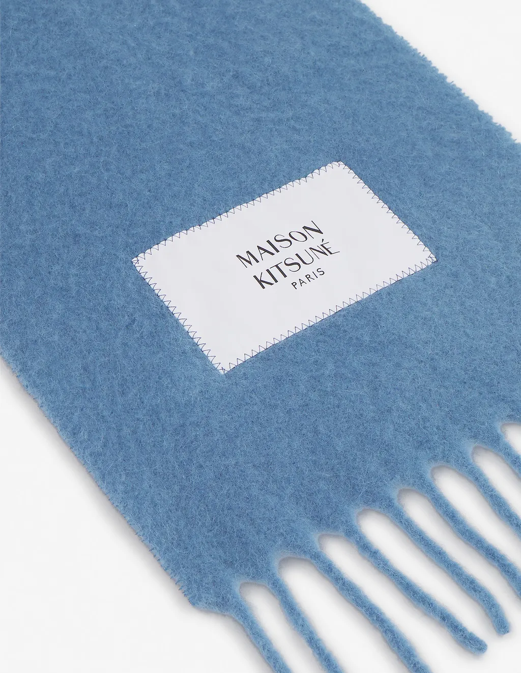 Maison Kitsuné Logo Patch Fringed Knit Scarf