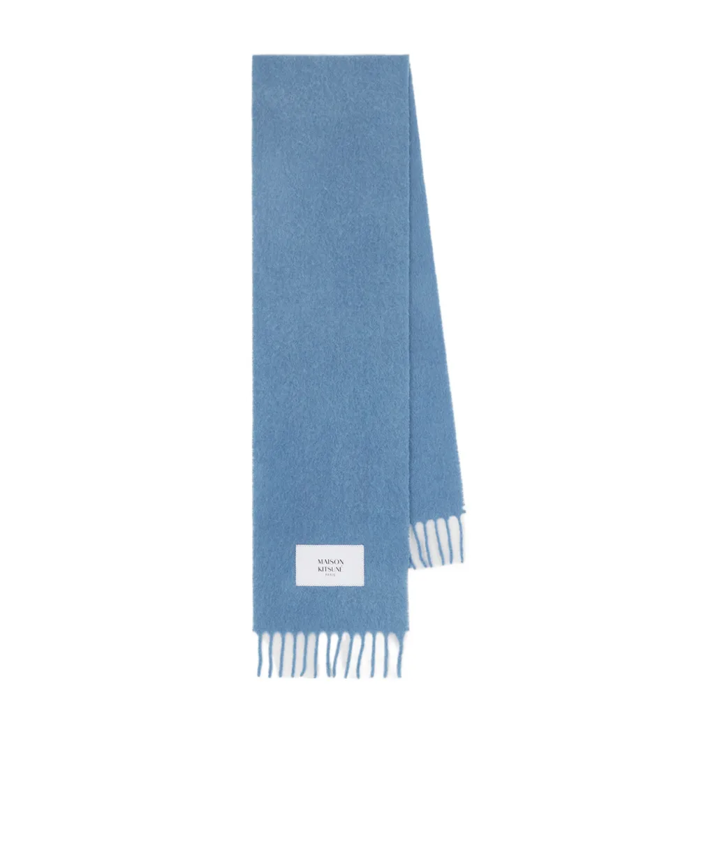 Maison Kitsuné Logo Patch Fringed Knit Scarf