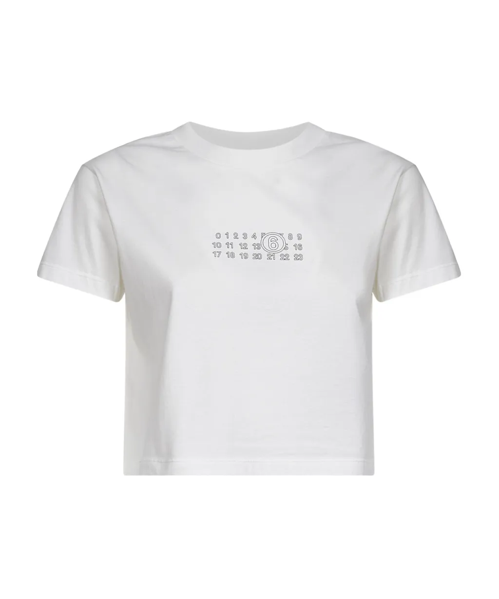 Mm6 Maison Margiela Numeric Printed Cropped T-Shirt
