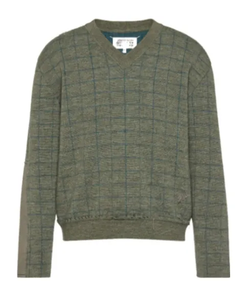Maison Margiela Long Sleeve V-Neck Grid-Pattern Jumper