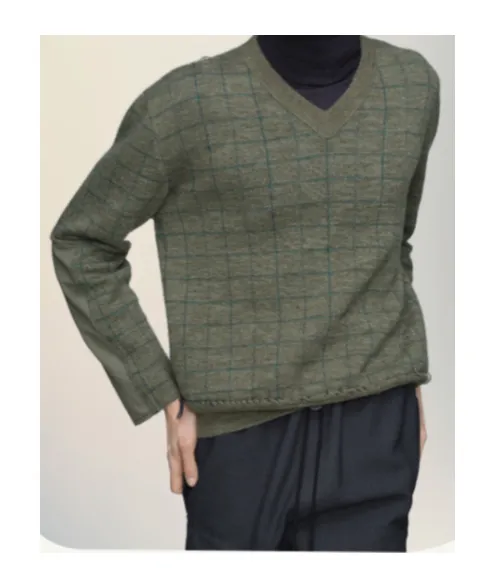 Maison Margiela Long Sleeve V-Neck Grid-Pattern Jumper