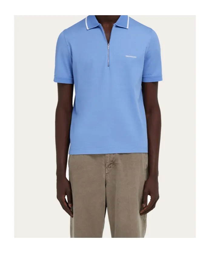 Ferragamo Logo Embroidered Half-Zip Polo Shirt