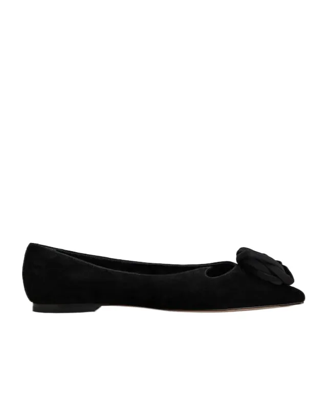 Rose-Embellished Pointed-Toe Ballet Flats
