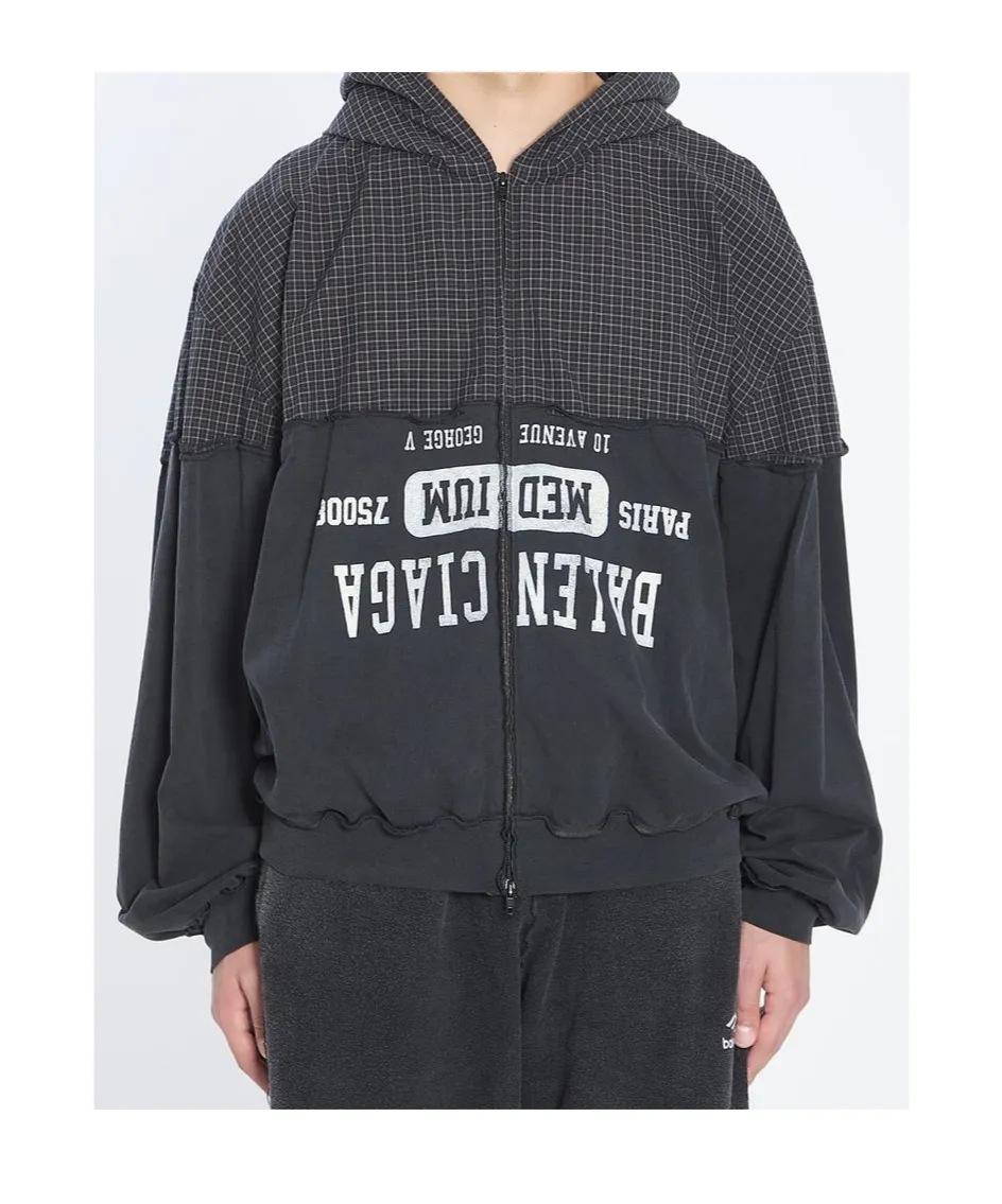 Checked Logo Printed Hooded Jacket