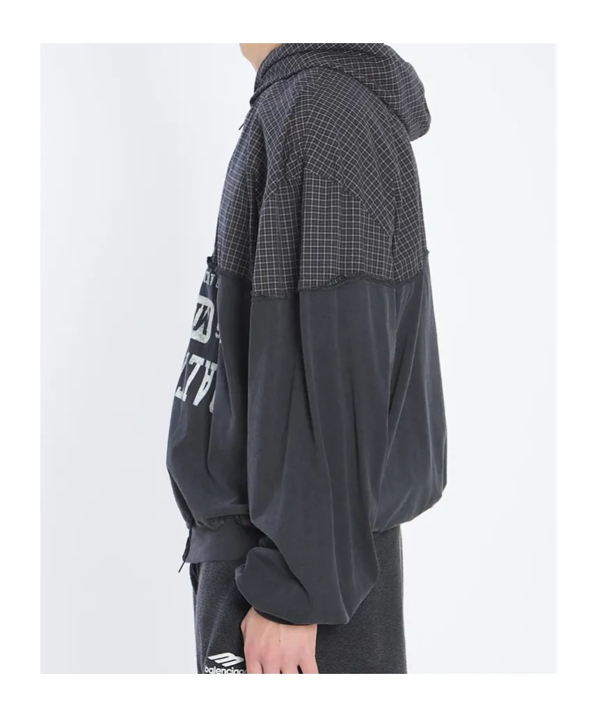 Checked Logo Printed Hooded Jacket