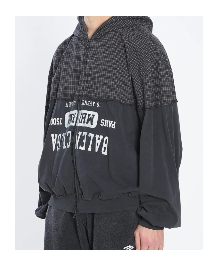 Checked Logo Printed Hooded Jacket