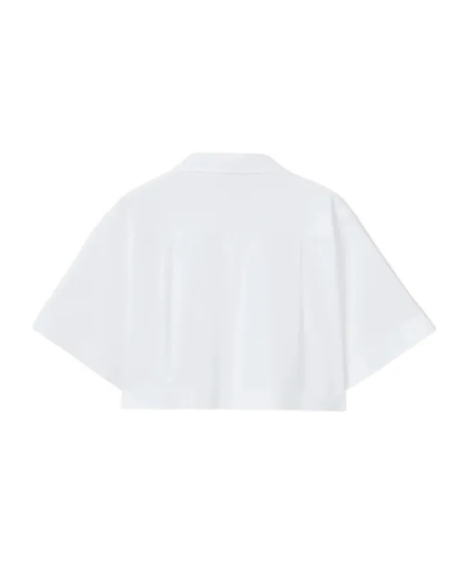 Embroidered-Pocket Cropped Shirt