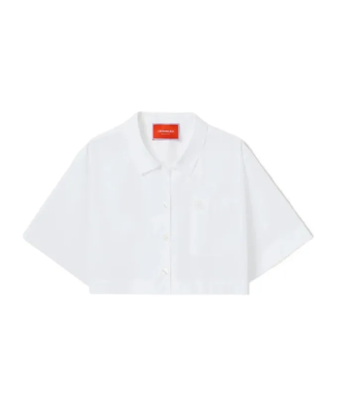 Embroidered-Pocket Cropped Shirt