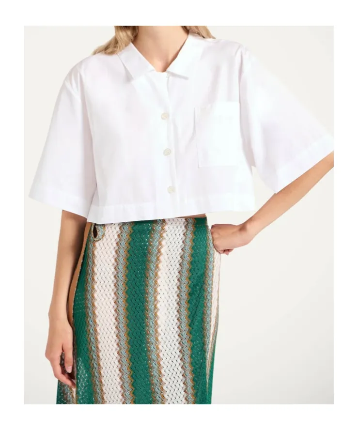 Embroidered-Pocket Cropped Shirt