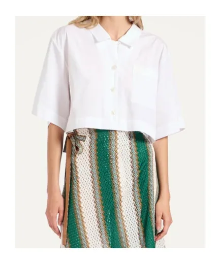Embroidered-Pocket Cropped Shirt