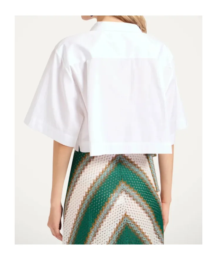 Embroidered-Pocket Cropped Shirt