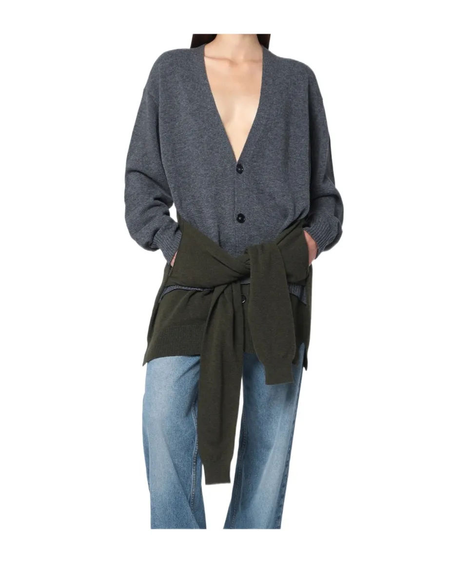 Buttoned Two-Tone Cardigan