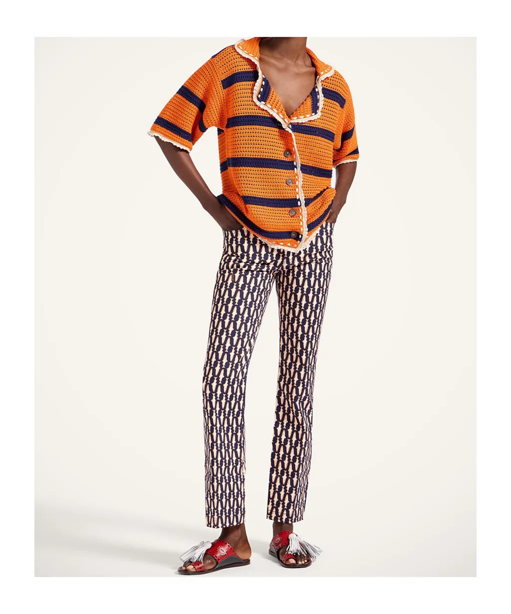 Geometric-Print Flare Jeans