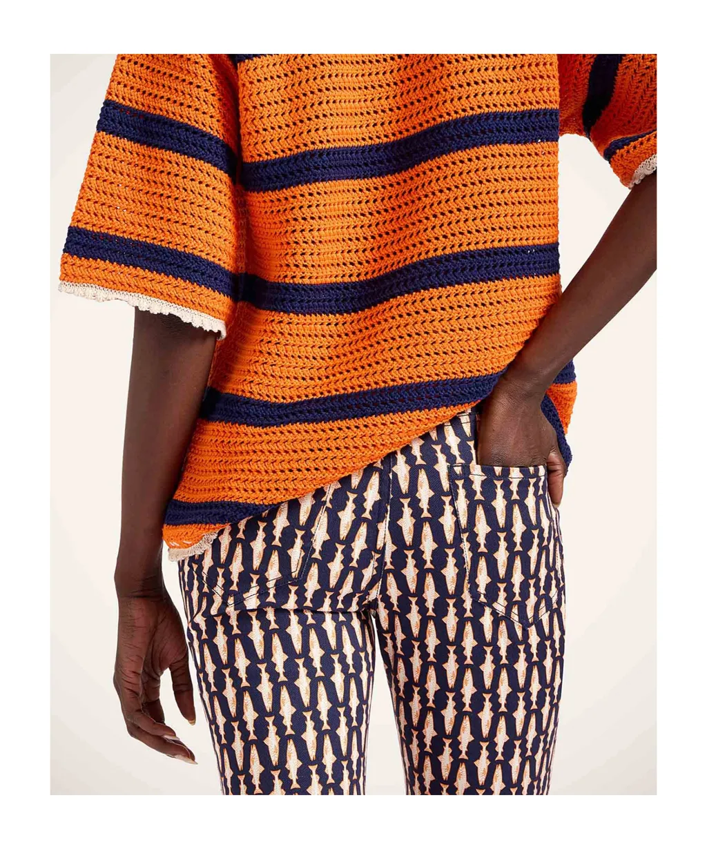 Geometric-Print Flare Jeans