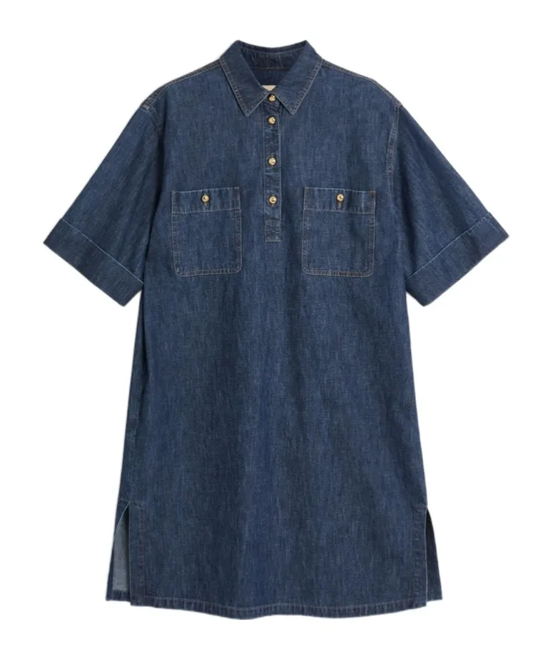 Valentino Collared Short-Sleeve Denim Shirt Dress