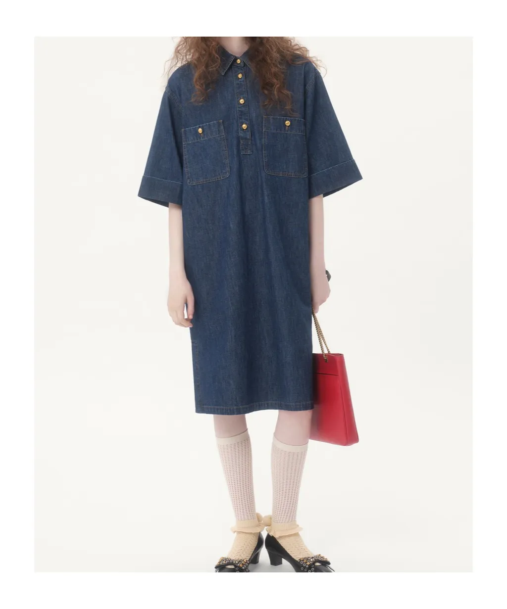 Valentino Collared Short-Sleeve Denim Shirt Dress
