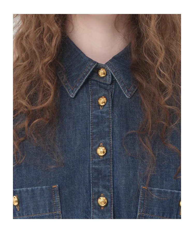 Valentino Collared Short-Sleeve Denim Shirt Dress