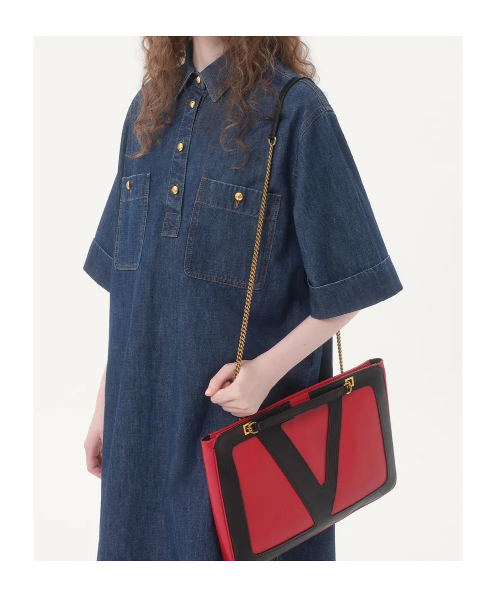 Valentino Collared Short-Sleeve Denim Shirt Dress