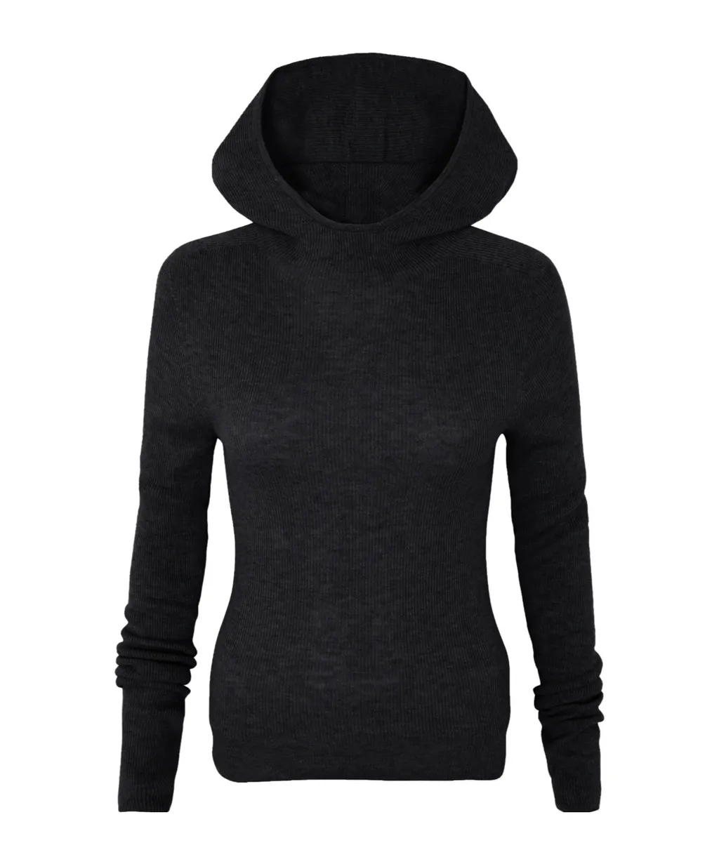 Danae Hooded Knit Top - Black