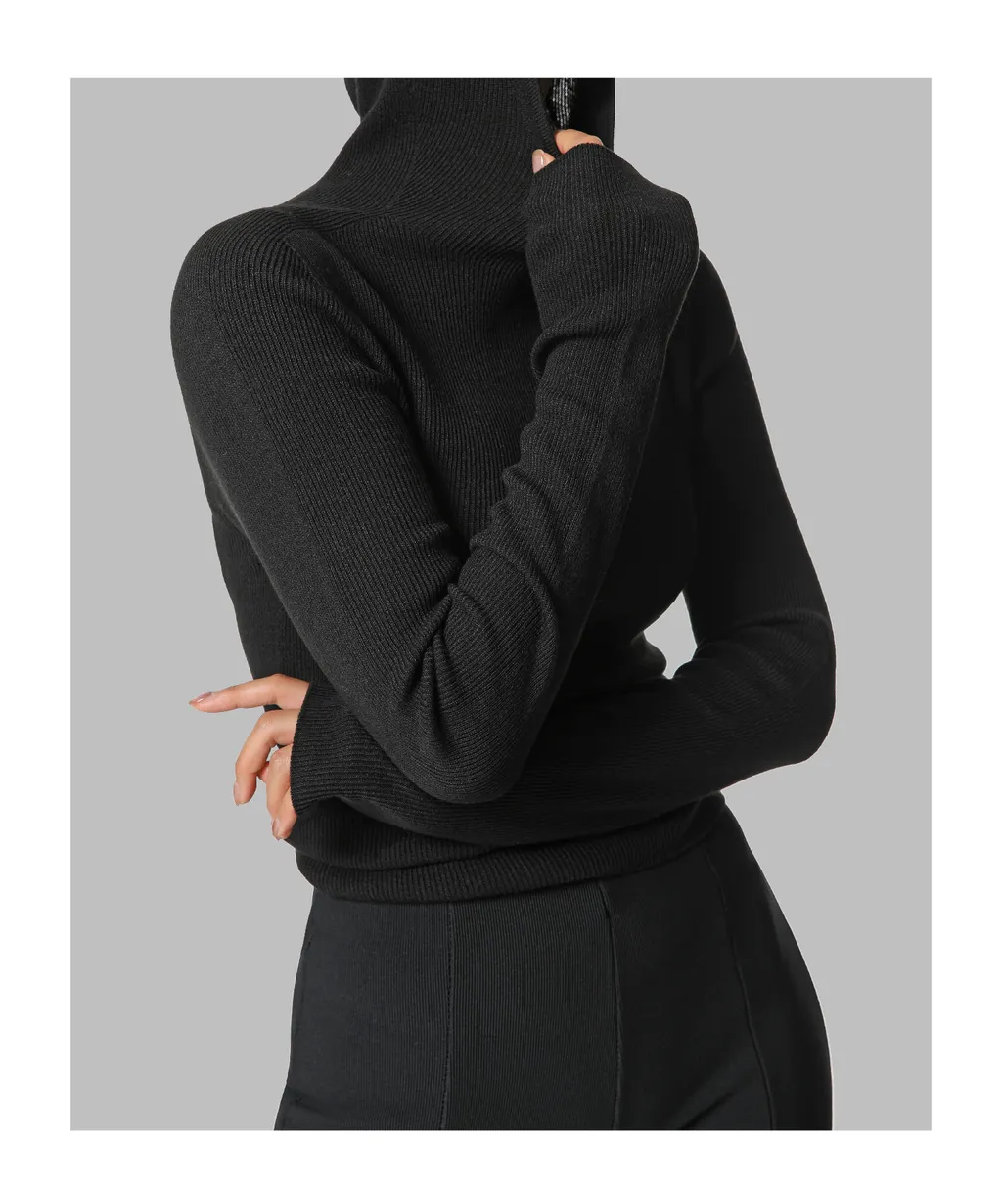 Danae Hooded Knit Top - Black