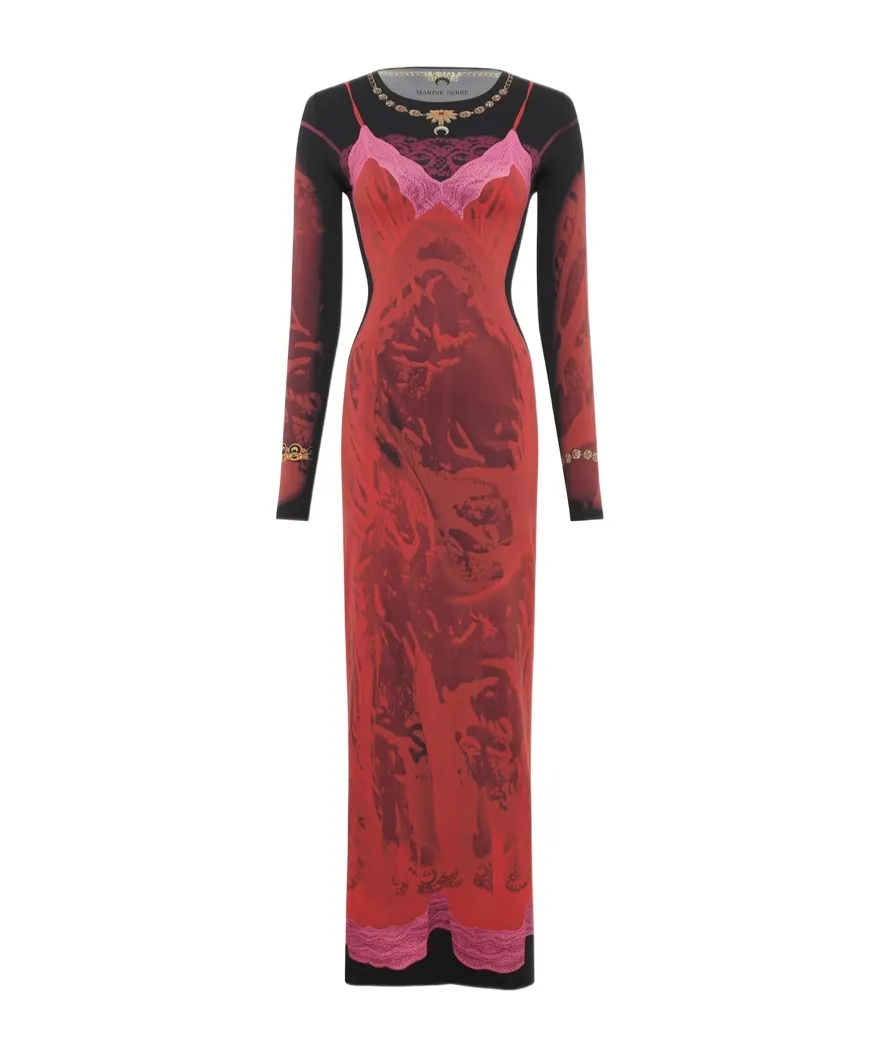 Marine Serre Wet Nuisette Printed Jersey Ls Long Dress
