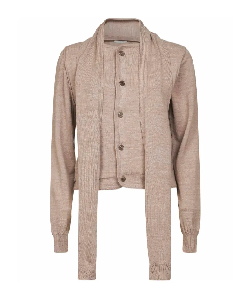 Scarf Detailed Buttoned Knitted Cardigan